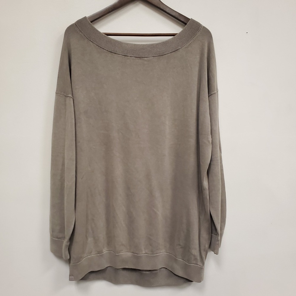 Barefoot Dreams Womens Cotton Lightweight Sweater Size L Brown Oversized Neutral